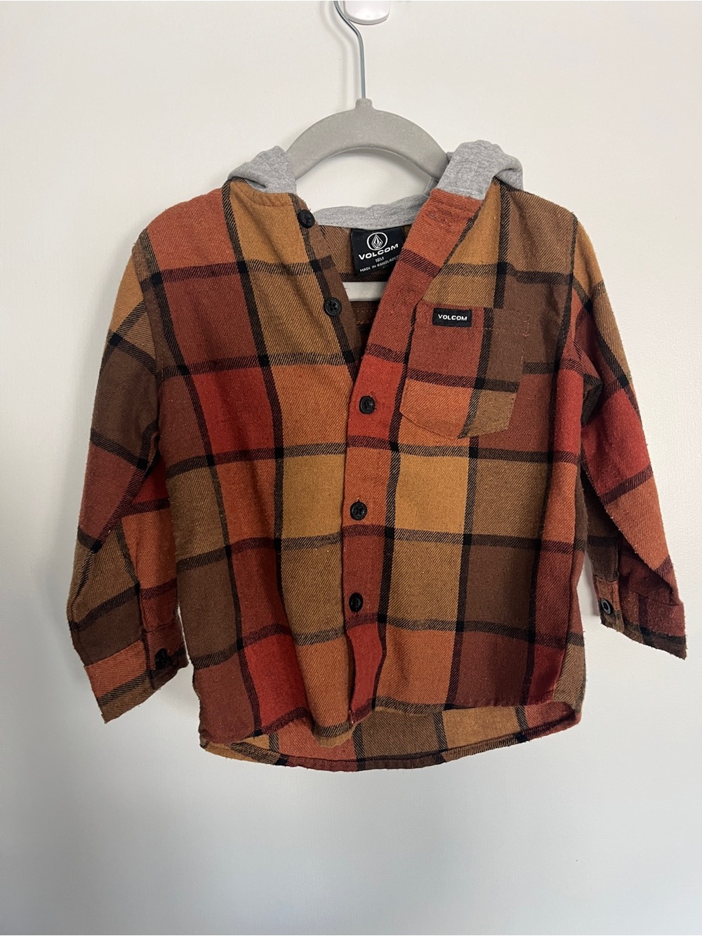 Volcom Baby/Toddler Rust Plaid Hooded Shirt